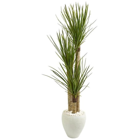Nearly Naturals 5.5 in. Yucca Artificial Tree in White Planter 9304